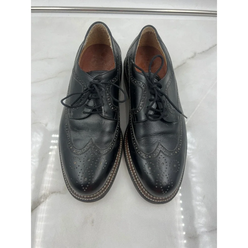 Orsi Shoes Mens Sz 9 Black Leather Wingtip Brogue Oxford Dress Lace Up